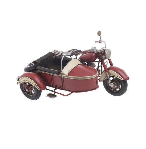 INART Sidecar Motocarrozzetta rossa decorativa, modellino da mensola in metallo vintage 19x15x11 cm