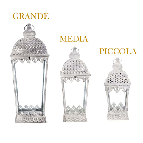 Blanc Mariclò Bougeoir lanterne avec verre, en métal blanc vieilli pour mur / mur, Vintage Shabby Chic ELEUSI COLLECTION 3 variantes