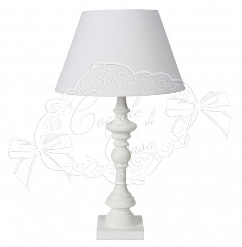 COCCOLE DI CASA Lampe de table en bois avec hotte en lin blanc "CLEO" vintage Shabby Chic H60cm