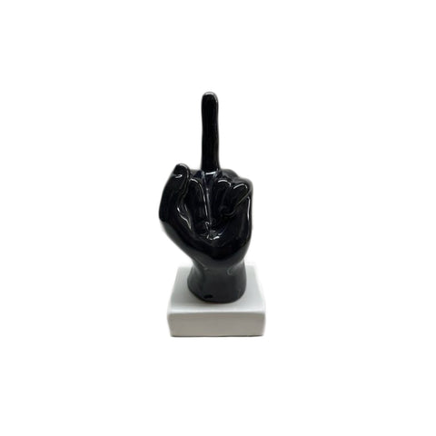 AMAGE Statua mano “Fuck” nero con base bianca porcellana capodimonte h23x9x9 cm