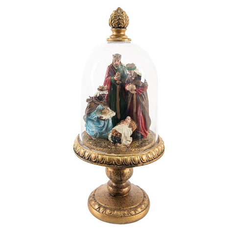 Clayre & Eef Campana natalizia in vetro oro con Magi e Gesù D15x35 cm