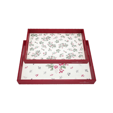GREENGATE Set 2 Christmas tray CHARLINE white and red wood 45x31x5 cm