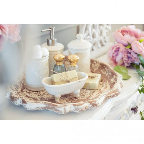 Blanc Mariclò Distributeur de savon en céramique blanche "Salle de bain" 8x8xh18 cm