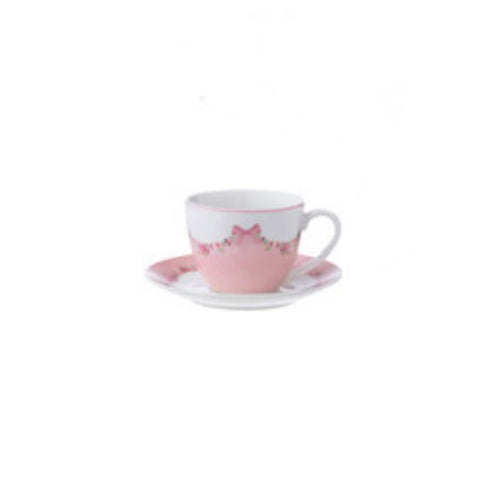 L'ART DI NACCHI Service 4 tasses à thé porcelaine blanche et rose Ø 15,5 tasse 9x12x7 cm