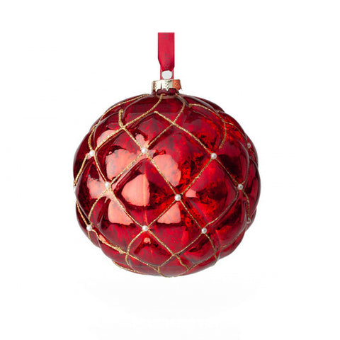 HERVIT Red Chester ball Christmas decoration in glass Ø15 cm