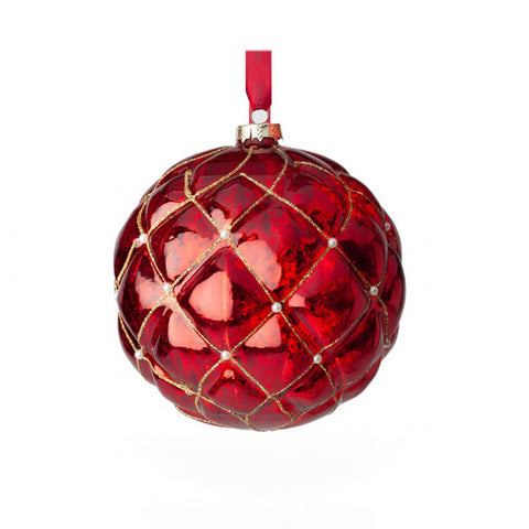 HERVIT Set due Sfere palle chester rossa addobbo natalizio in vetro Ø10 cm