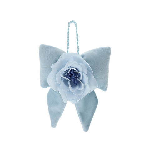 HERVIT Noeud décoratif avec décoration rose à suspendre velours bleu clair 14x18 cm