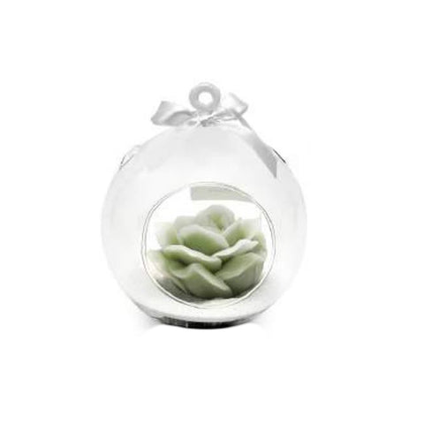CERERIA PARMA Sphere to hang with green rose candle Ø10 H11,5 cm
