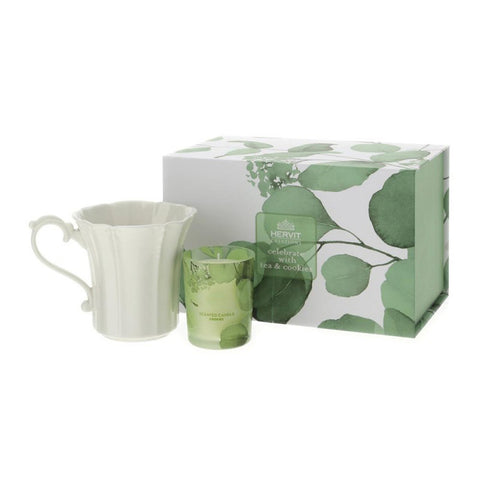 Hervit Set candela profumata con tazza mug box regalo "Botanic" verde