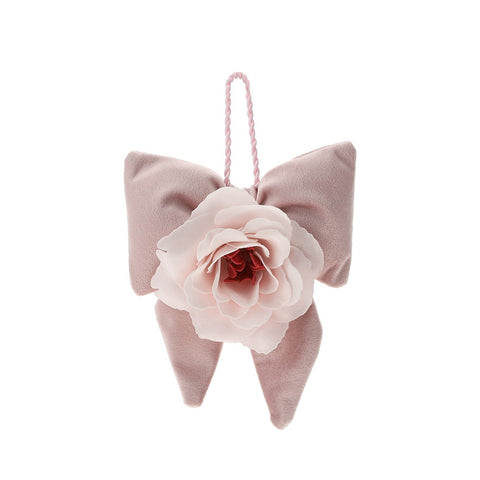 HERVIT Decorative bow with rose decoration to hang in pink velvet 14x18 cm