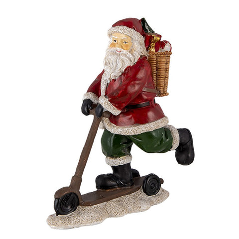 CLAYRE E EEF Christmas decoration Santa Claus figure with gift bag and scooter 13x6x15 cm