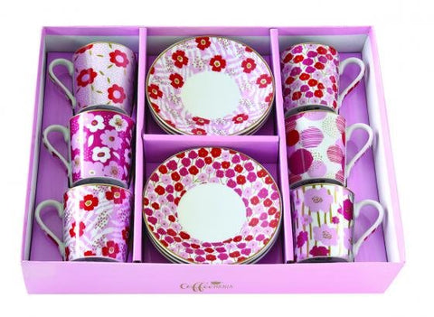 EASY LIFE Set of 6 coffee cups and saucers in purple porcelain R0126#POWP