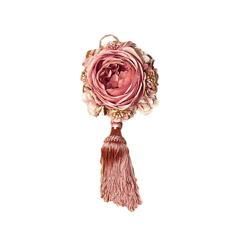 MATA CREATIONS Tassel with large peony floral decoration pink cotton H25 cm