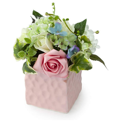 HERVIT Floral decoration pink flowers in a centerpiece vase 17cm 27970