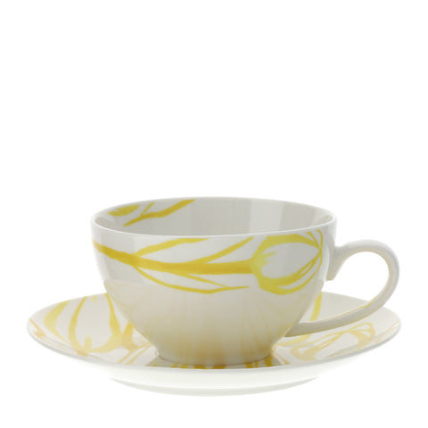 Hervit Tasse à petit-déjeuner en porcelaine avec tulipes jaunes "Tulip" 12xH7 cm