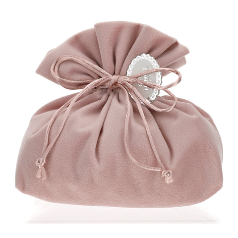 HERVIT Mauve pink velvet padded pouch with ribbon Grés wedding favor idea