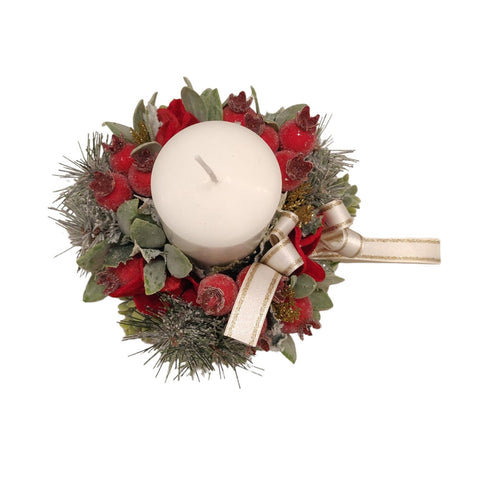 FIORI DI LENA Girocandela centrotavola con decoro natalizio e fiocco con candela Ø15