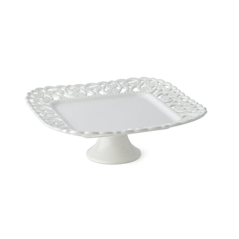HERVIT Perforated white porcelain square cake stand 25x25x9 cm