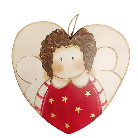 Katia Wooden heart with Christmas angel to hang Ø30 cm