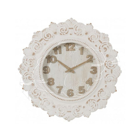 COCCOLE DI CASA Round scalloped wall clock PERLA white wood Ø57 H5 cm