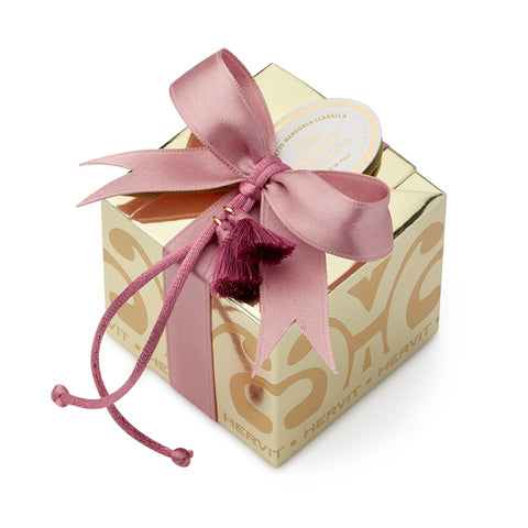 HERVIT Scatola box carat gold bomboniera con fiocco rosa 6x6x5.5 cm 27940