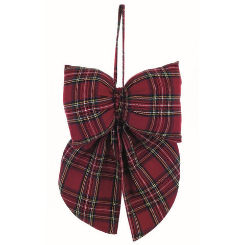 BLANC MARICLO' Decorative Christmas cotton bow for door TARTAN red 25x28cm