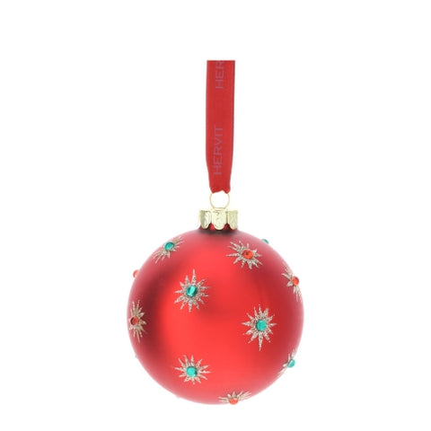 Hervit Sphère de décoration de sapin de Noël en verre soufflé rouge 8 cm