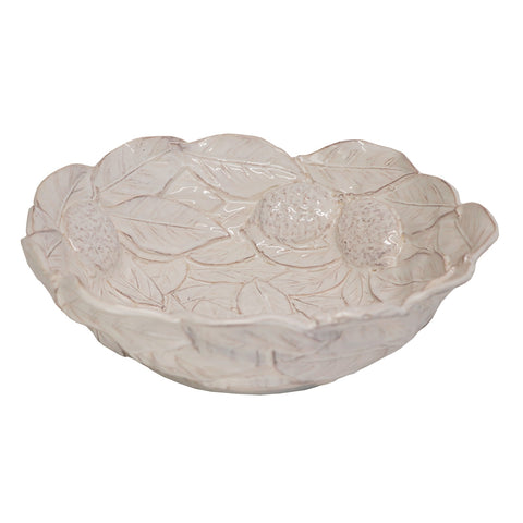 VIRGINIA CASA Centrotavola limone AGRUMI ceramica bianco anticato Ø45 H12 cm