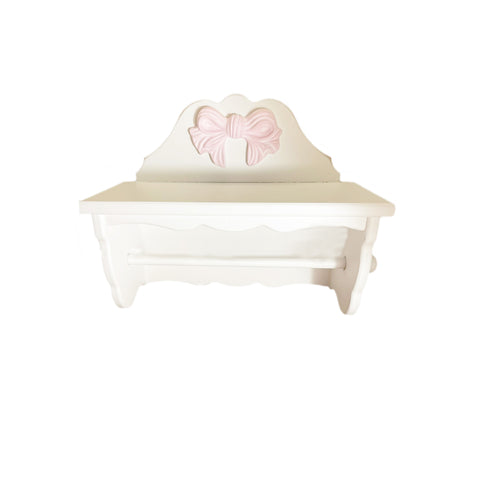 L'ART DI NACCHI Wall paper towel holder with pink bow in white wood 39x16,5x32cm