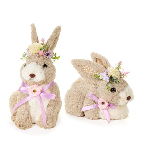 Clouds of Fabric Straw Rabbit with Bow 2 variants (1pc)