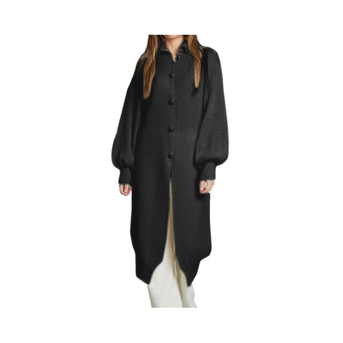 VICOLO TRIVELLI Long manteau cardigan d'hiver à larges manches en laine noire