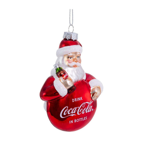 KURTADLER Babbo Natale su pallina Coca-Cola sfera natalizia vetro rosso H8,9 cm