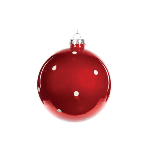 GOODWILL Christmas decoration red blown glass sphere with white polka dots 10 cm