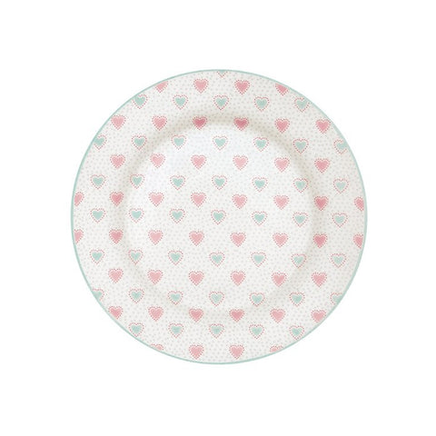 GREENGATE Dessert plate PENNY WHITE in porcelain with hearts STWPLAPNY0106