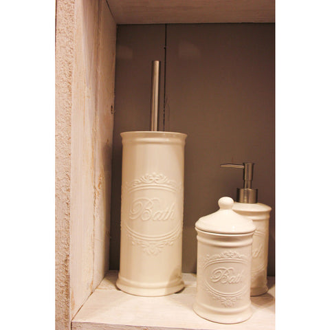 Clouds of Cloth Shabby white ceramic toilet brush holder "Bath" 10.8xh36 cm
