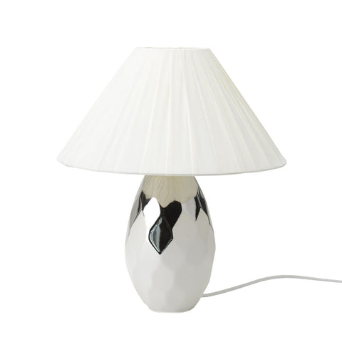 HERVIT Table lamp in white and silver stoneware with hammered effect 17,5x40 cm
