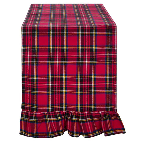 BLANC MARICLO' Tartan Christmas runner with red cotton rouches 50x160 cm