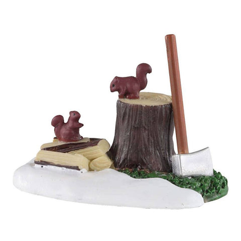 LEMAX Squirrels on wood "Axe and Logs" in Vail Village resin