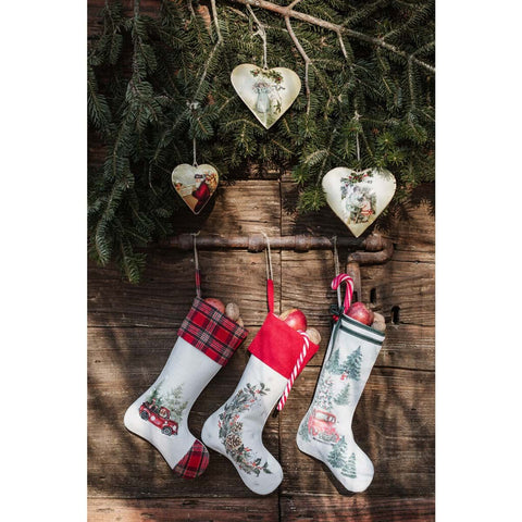 BLANC MARICLO' Velvet stocking with Christmas theme decoration 3 variants 33x14 cm