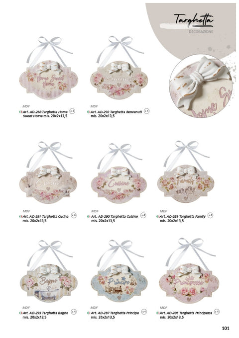 L'arte di Nacchi Étiquette "Home Sweet Home" en MDF rose à suspendre avec noeud 20x2x13,5 cm