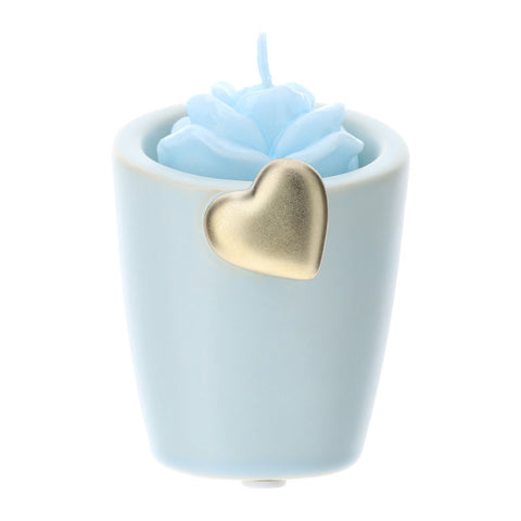 HERVIT Candle holder with blue rose and gold heart Stoneware wedding favor idea H8 cm