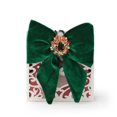 HERVIT Fiocco con cuore decoro natalizio da appendere velluto verde 14x18 cm