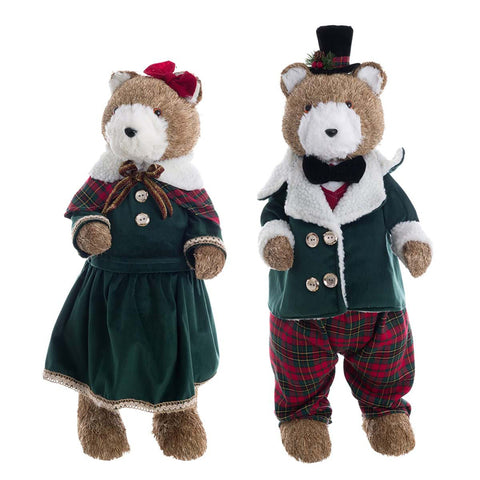 Blanc Mariclò Christmas figurine Bear in green dress 28x30xH60 cm 2 variants (1pc)