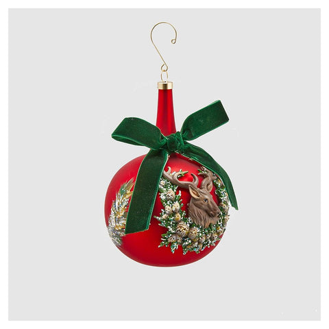 EDG Christmas ball with reindeer long neck red glass Ø10 cm