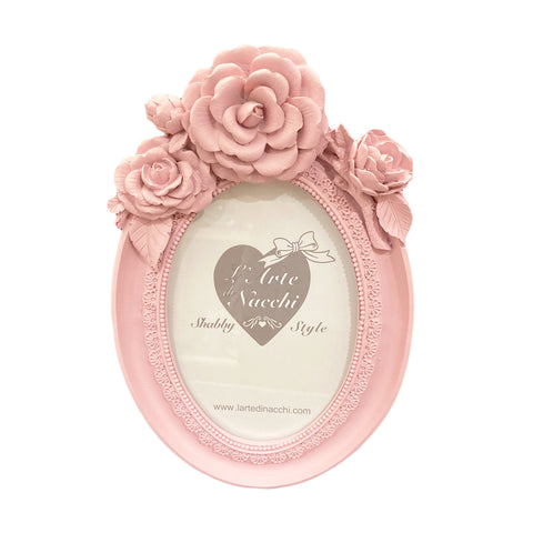 L'ART DI NACCHI Oval photo frame with pink resin flowers 10x15 cm