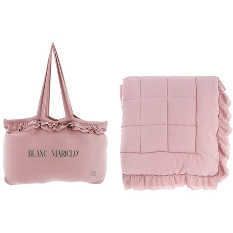 BLANC MARICLO' Boutis 1 and a half square quilt with pink polyester DIAMOND frill