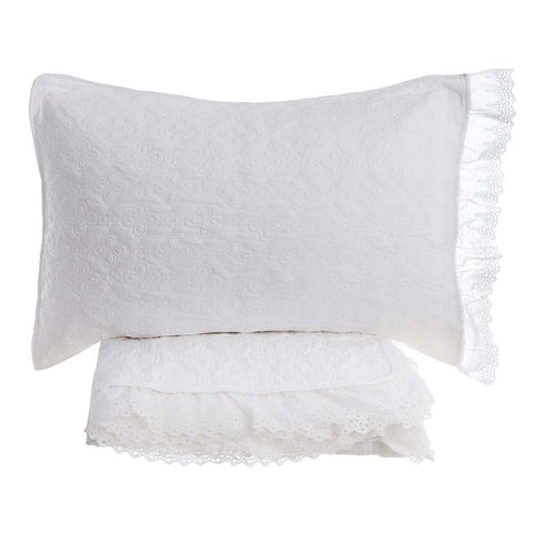 Blanc Mariclò White double quilt and 2 DIAMANTE pillowcases with ruffles