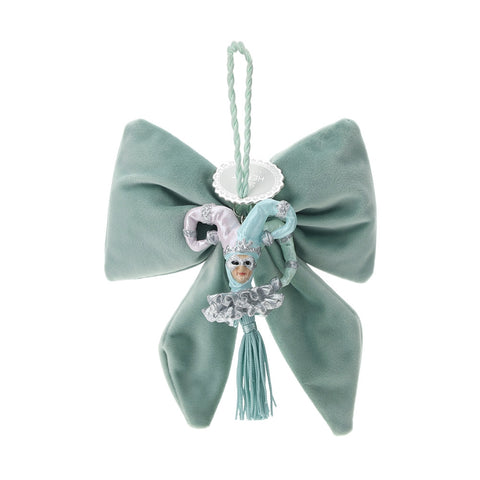 HERVIT Decorative bow with green velvet jester to hang 14x18 cm