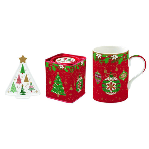 Easy Life Set mug con poggia bustine da thè in porcellana "Jingle Bells"