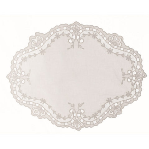 BLANC MARICLO' Set 2 Placemats Oval doilies with carved lace 38×55 cm